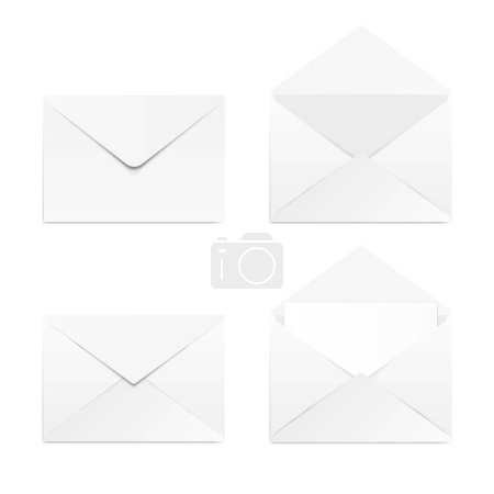 Téléchargez les illustrations : Set of blank 3d envelopes mockup. Collection realistic envelopes template. Isolated on background. Vector illustration - en licence libre de droit