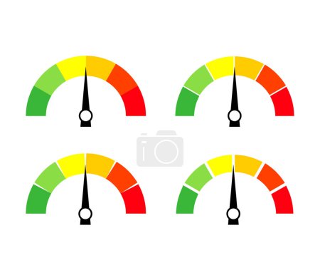Ilustración de Speedometer icon or sign with arrow. Collection of colorful Infographic gauge element. Vector illustration. - Imagen libre de derechos