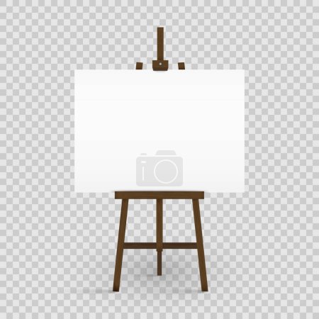 Ilustración de Blank canvas on a artist' easel. Blank art board and wooden easel isolated on transparent background. Vector illustration. Eps 10. - Imagen libre de derechos