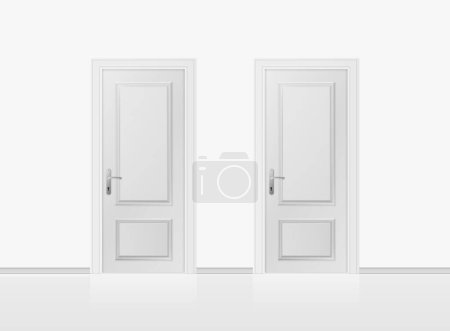 Ilustración de Dos blancas puertas cerradas, aislados sobre fondo blanco. Ilustración vectorial realista. - Imagen libre de derechos