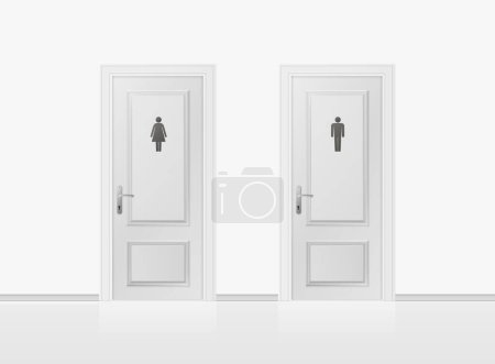 Ilustración de Toilet doors for male and female genders. Realistic WC door. Vector illustration. - Imagen libre de derechos