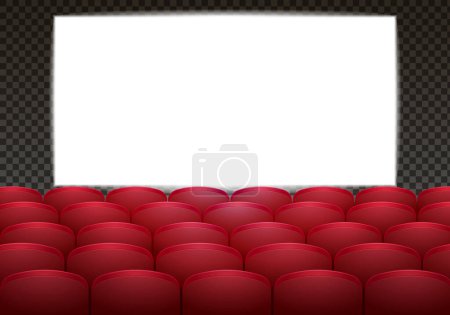 Illustration for Interior of a cinema movie theatre with white screen. Realistic vector illustration. Copy space. - Royalty Free Image