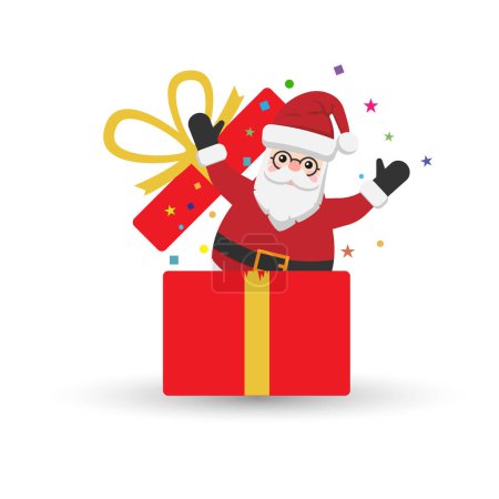 Téléchargez les illustrations : Happy Santa Claus icon in present box isolated on white background. Vector illustration. Eps 10. - en licence libre de droit
