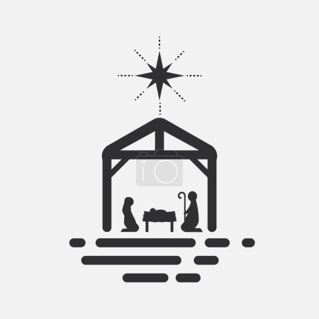 Ilustración de Birth of Christ, Silhouette of Mary, Joseph and Jesus isolated on white background. Vector illustration. Eps 10. - Imagen libre de derechos