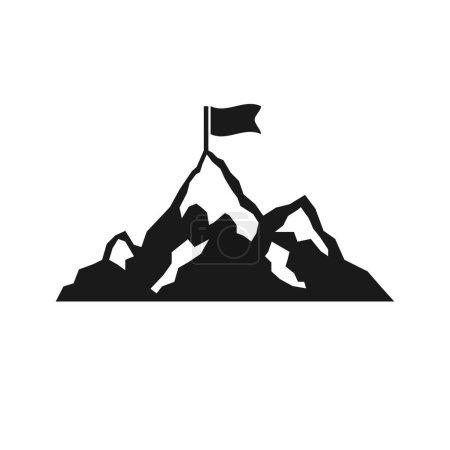 Téléchargez les illustrations : Mountain with flag icon isolated on white background. Vector illustration. Eps 10. - en licence libre de droit