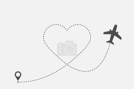 Illustration for Love airplane route isolated on white background. Vector illustration. Eps 10. - Royalty Free Image