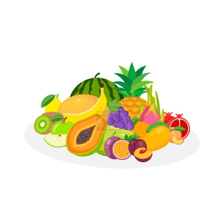 Ilustración de Assortment of exotic fruits isolated on white background. Vector illustration. Eps 10. - Imagen libre de derechos