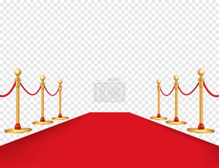 Red carpet and golden barriers realistic isolated on background. Vector illustration. Eps 10.