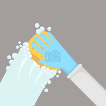 Illustration for Hand in gloves with sponge wash wall. Vector illustration. Eps 10. - Royalty Free Image