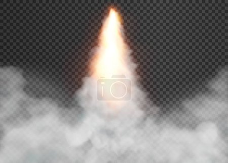 Ilustración de Spaceship fly rockets launch smoke cloud. isolated on transparent background. Vector illustration. Eps 10. - Imagen libre de derechos