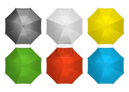 Téléchargez les illustrations : Set of umbrella top view isolated on white background. Vector illustration. Eps 10. - en licence libre de droit