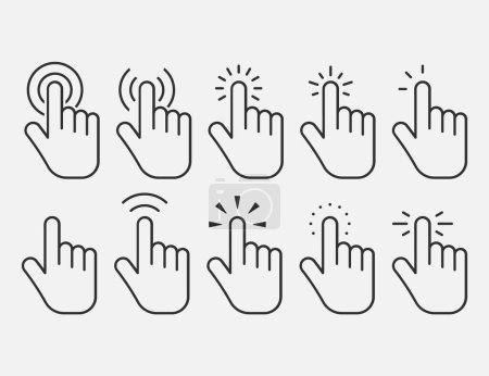 Set of hand clicking icons. Click finger pointer. Vector illustration. Eps 10.