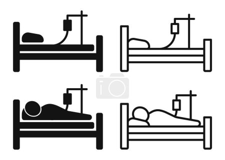 Téléchargez les illustrations : Set of hospital bed icon. Patient Icon. Person in hospital bed. Vector illustration. Eps 10. - en licence libre de droit