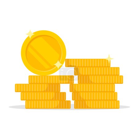 Stack of coins. Pile of gold coins. Golden penny cash pile, treasure heap. Vector illustration. Eps 10.
