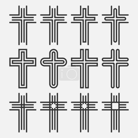 Ilustración de Set of Christian Cross icon logo app, UI. Vector illustration. Eps 10. - Imagen libre de derechos