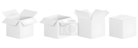 Ilustración de Set of open and closed boxes. White cardboard box. Vector illustration. Eps 10. - Imagen libre de derechos