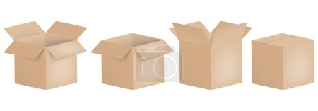 Téléchargez les illustrations : Set of open and closed boxes. Cardboard box. Vector illustration. Eps 10. - en licence libre de droit