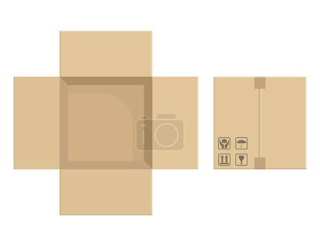 Téléchargez les illustrations : Empty open and closed cardboard box. Vector illustration. Eps 10. - en licence libre de droit