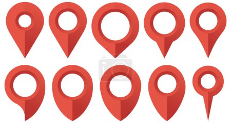Ilustración de Red realistic map pointer. Location symbols vector set isolated on white background. Web location point, pointer arrow mark. Vector illustration. Eps 10. - Imagen libre de derechos