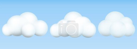 3d clouds set. Realistic clouds icons. 3d geometric shapes. Vector illustration. Eps 10.