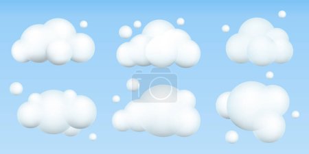 3d clouds set. Realistic clouds icons. 3d geometric shapes. Vector illustration. Eps 10.