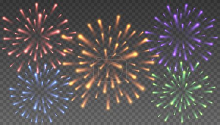 Illustration for Festive patterned firework bursting. Festive firework salute burst on transparent background. Vector illustration. Eps 10. - Royalty Free Image