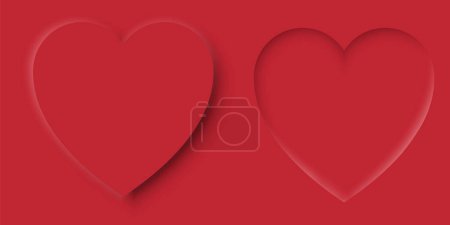Illustration for Set of red soft 3D heart shape frame design. Geometric backdrop for cosmetic product display. Elements for valentine day. Top view. Vector illustration. Eps 10 - Royalty Free Image