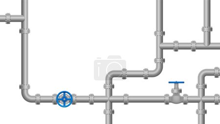 Ilustración de Industrial background with pipeline. Oil, water or gas pipeline with fittings and valves.Vector illustration. Eps 10. - Imagen libre de derechos