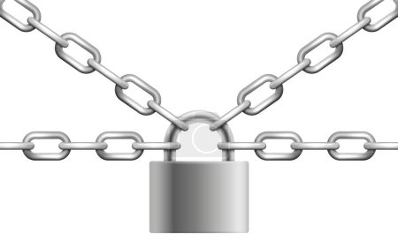 Ilustración de Chrome plated metal chain and padlock. Vector illustration. Eps 10 - Imagen libre de derechos
