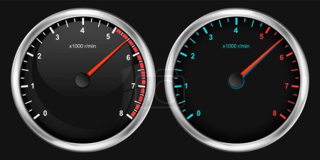 Realistic tachometer. Realistic glossy rounded buttons with tachometer. Vector illustration. Eps 10.