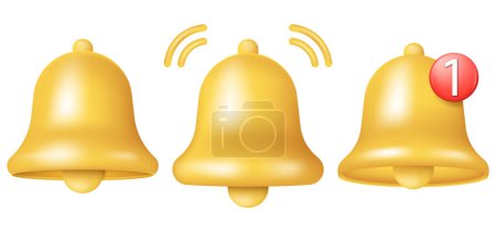3d notification bell icon. Social media reminder. Realistic vector icon. Vector illustration. Eps 10.