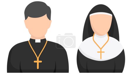 Catholic priest and nun flat icon. Vector illustration. Eps 10.