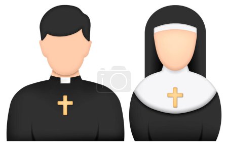 Téléchargez les illustrations : Realistic catholic priest and nun icon. Vector illustration. Eps 10. - en licence libre de droit
