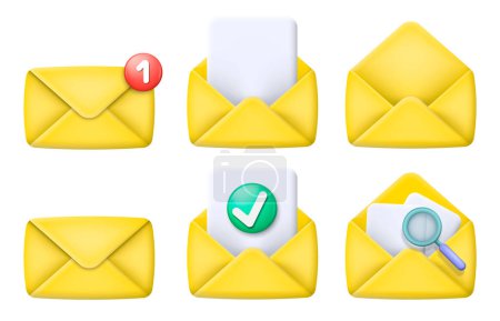 3d mail envelope icon set with marker new message. Vector illustration. Eps 10.