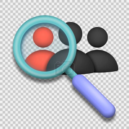 Téléchargez les illustrations : Magnifying glass looking for people 3d icon. Vector illustration. Eps 10. - en licence libre de droit