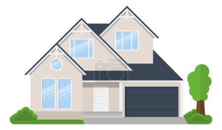Exterior of the residential house, front view. Vector illustration. Eps 10.