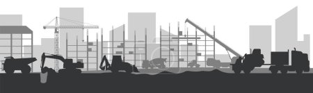Ilustración de Maquinaria de construcción pesada en la ciudad. Ilustración vectorial. Eps 10. - Imagen libre de derechos