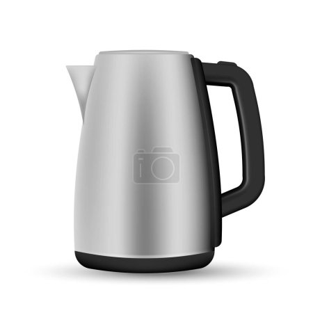 Electric kettle. Modern electric tea kettle or teakettle with hot boiling water. Vector illustration. Eps 10.