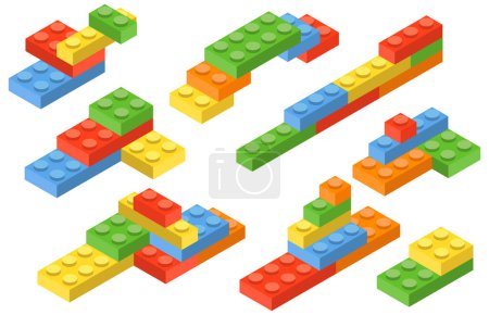 Set von Blöcken Bauspielzeug farbigen Ziegel. Ziegelsteine. 3D-Design. Vektorillustration. Eps 10.