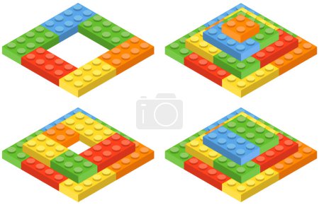 Illustration for Set of blocks building toy colored brick. Toy bricks. 3d design. Vector illustration. Eps 10. - Royalty Free Image