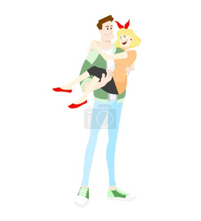Illustration for Young couple girl and guy hugging. Caring and love - Royalty Free Image