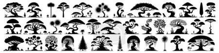 Jurassic silhouette collection of trees and plants, ancient trees