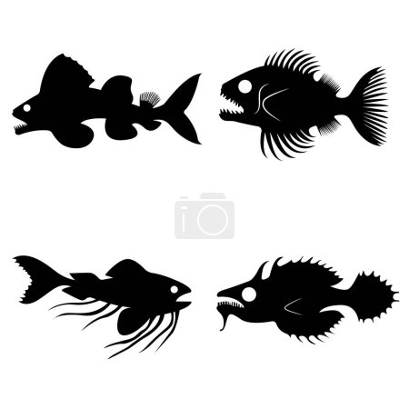 Illustration for A collection of monster fish. Fish from the Mariana Trench - Royalty Free Image
