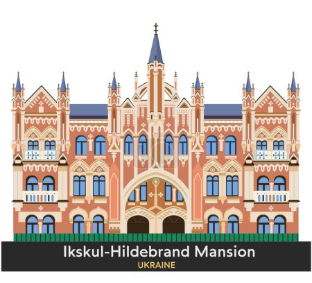 Ikskul-Hildebrand Mansion, Kyiv, Ukraine. Vector illustration