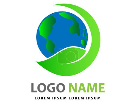 Téléchargez les illustrations : Web le logo de la terre entouré de feuilles, reflète la belle terre, logo de la nature - en licence libre de droit