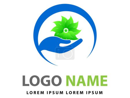Téléchargez les illustrations : Feuille Web et logo de cercle de main, logo de nature - en licence libre de droit