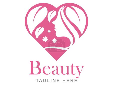 Téléchargez les illustrations : Logo beauté, logo avec ombre de femme et feuilles - en licence libre de droit