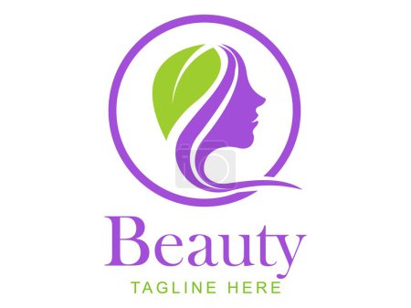 Téléchargez les illustrations : Logo beauté, logo avec ombre de femme et feuilles - en licence libre de droit