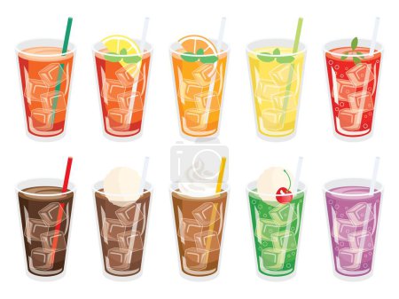 Illustration for Set of the soft drink of iced coffee and the juice - Royalty Free Image