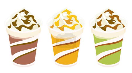 Ilustración de Set ilustración de frappe de chocolate, caramelo y melón - Imagen libre de derechos